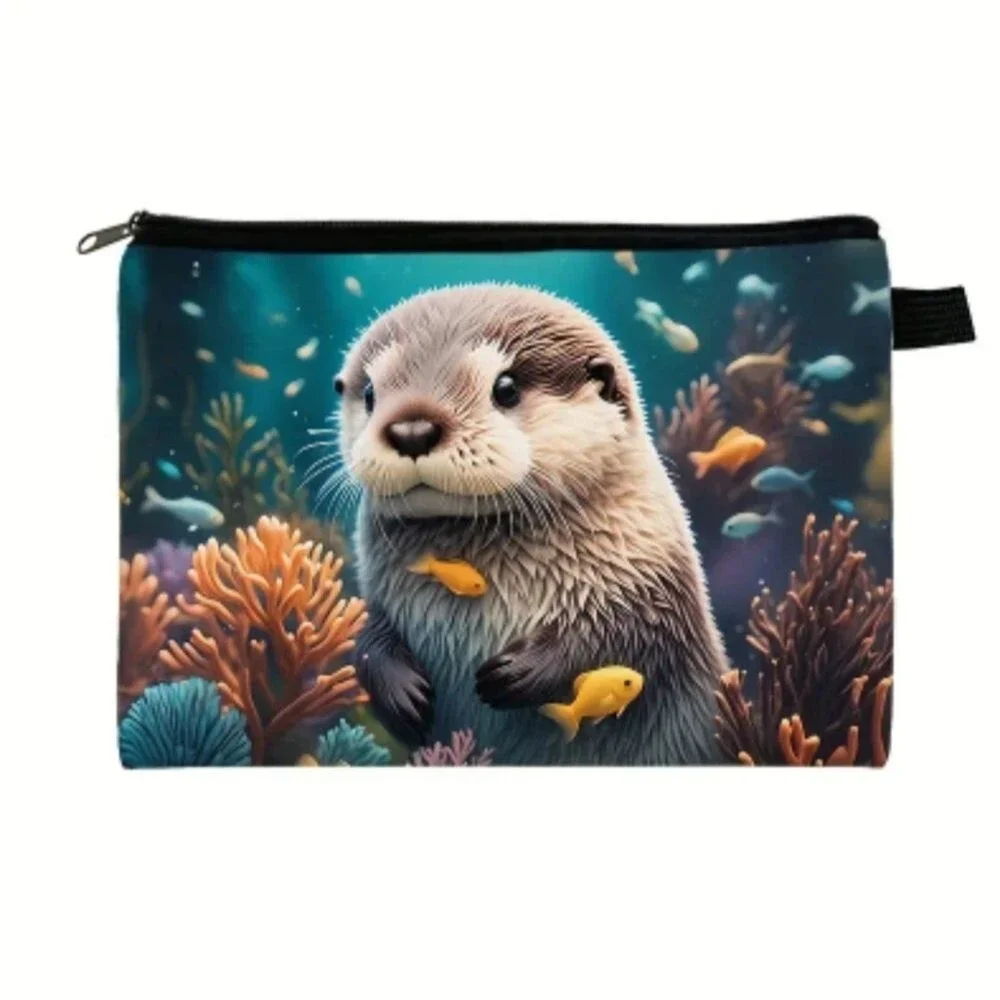 Otter cosmetic bag travel nautical sea creature makeup case zipper pouch